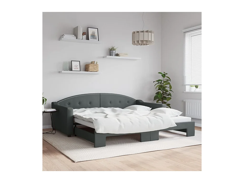 Lit de jour avec gigogne sans matelas gris foncé 100x200 cm