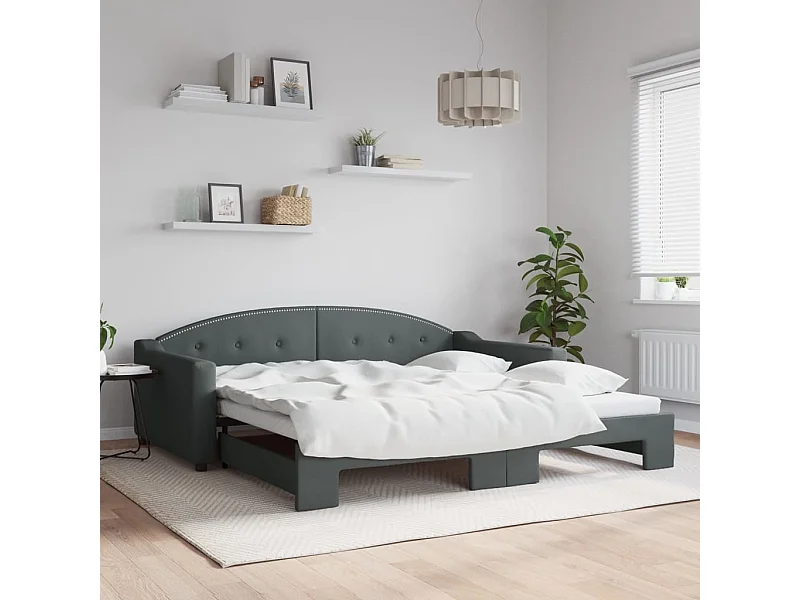 Tagesbett Ausziehbar Dunkelgrau 100x200 cm Stoff