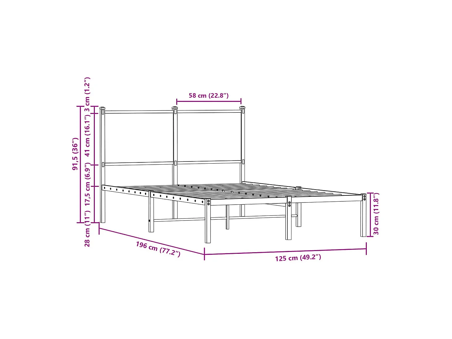 Cadre de lit en métal sans matelas chêne sonoma 120x190 cm