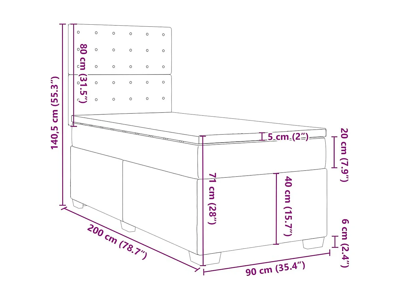 Sommier à lattes de lit et matelas Gris foncé 90x200 cm Velours