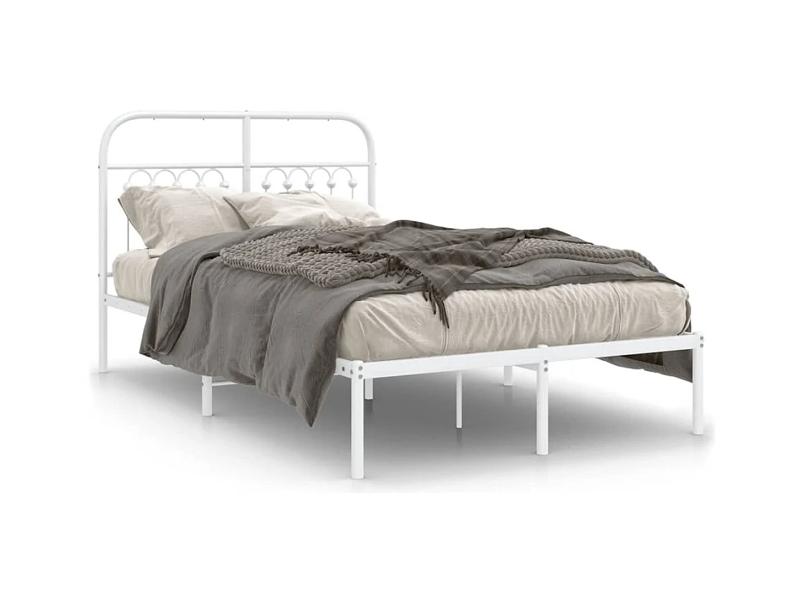 Cadre de lit métal sans matelas et tête de lit blanc 120x190 cm
