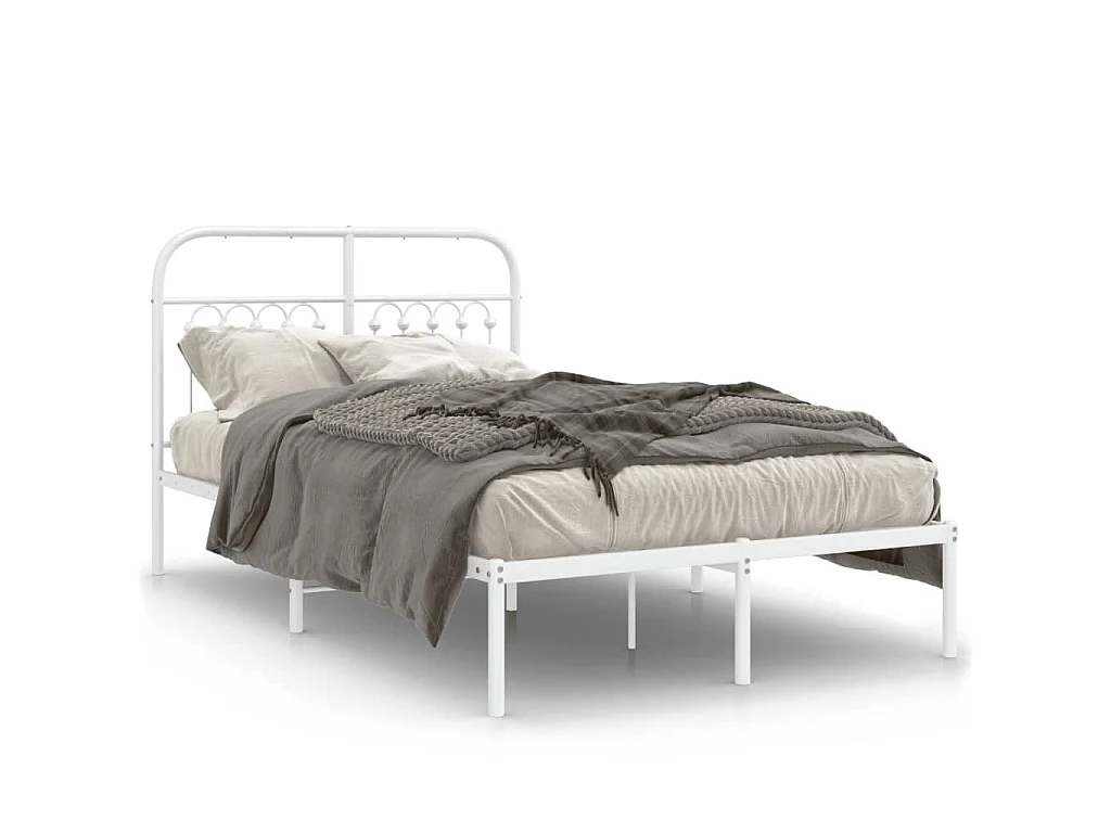 Cadre de lit métal sans matelas et tête de lit blanc 120x190 cm