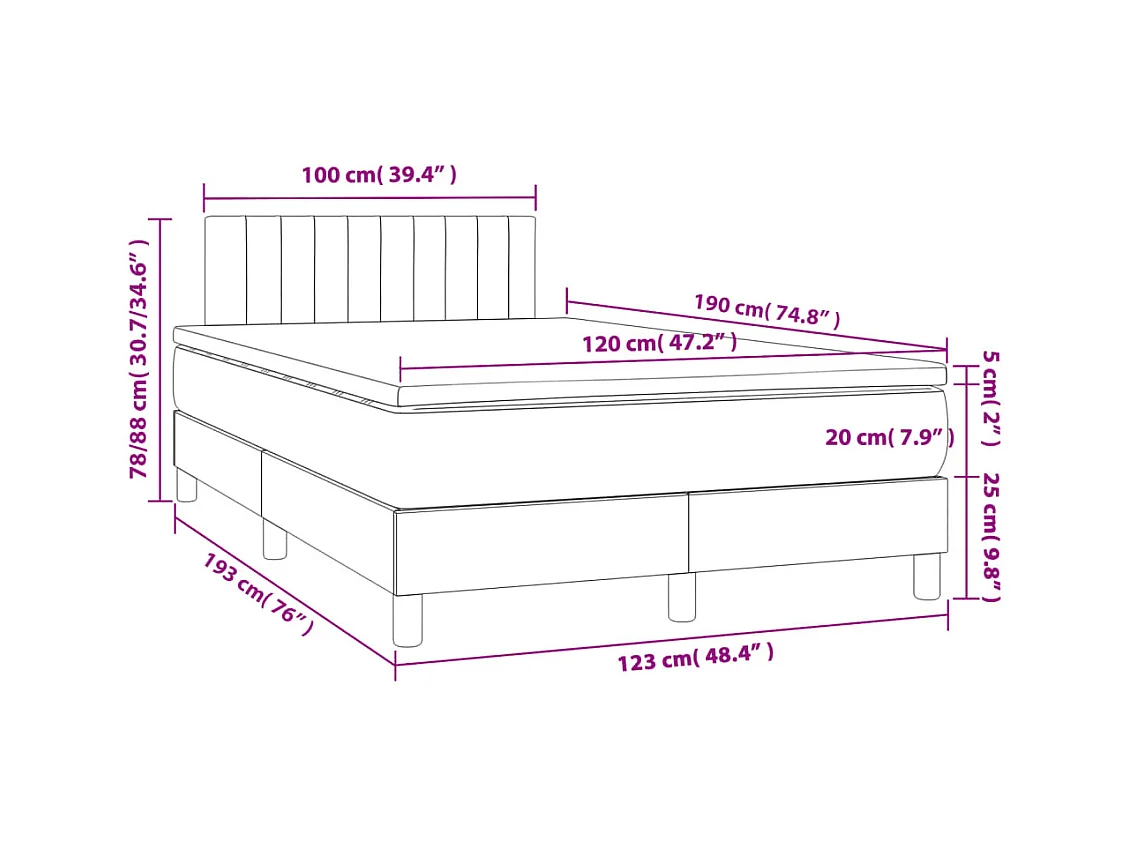 Sommier à lattes de lit matelas et LED crème 120x190 cm tissu