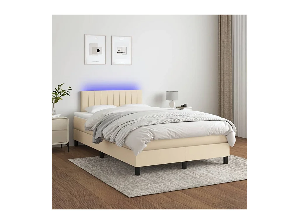 Sommier à lattes de lit matelas et LED crème 120x190 cm tissu