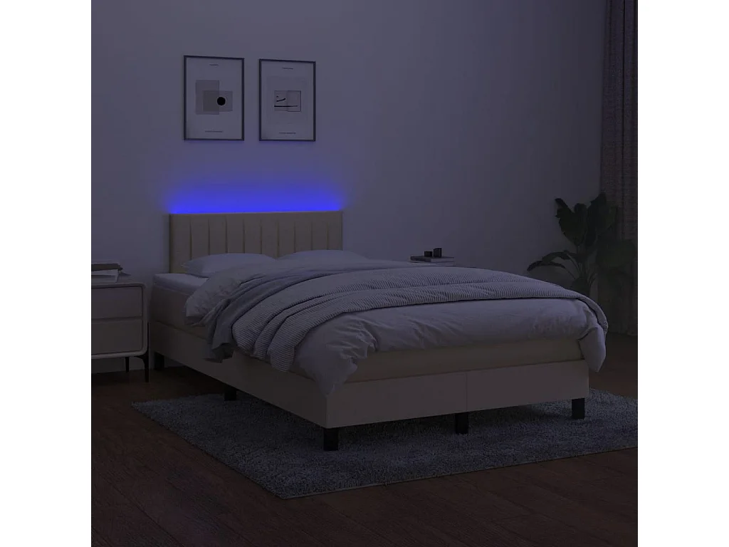 Sommier à lattes de lit matelas et LED crème 120x190 cm tissu