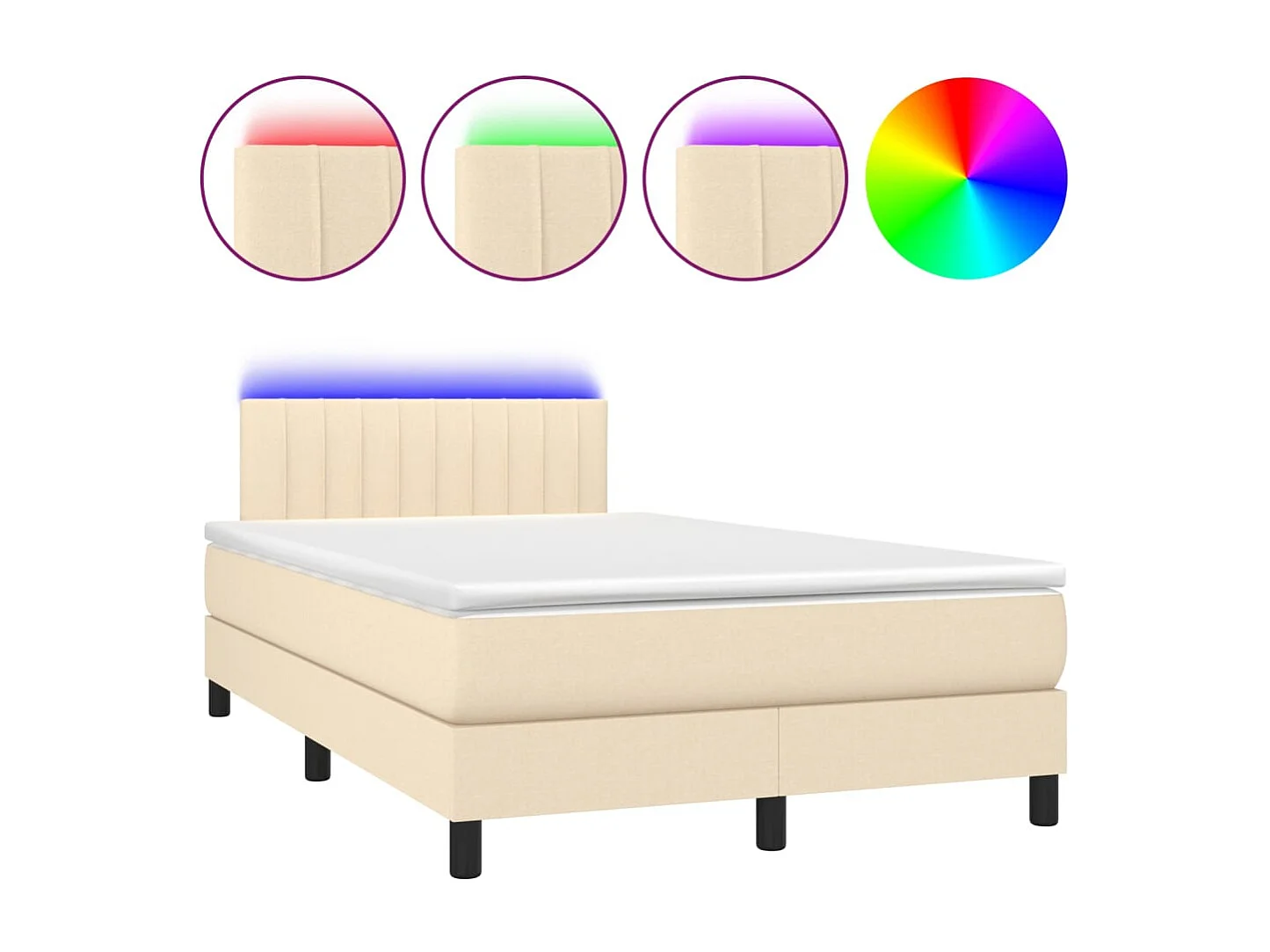 Sommier à lattes de lit matelas et LED crème 120x190 cm tissu