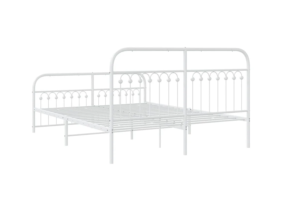 Cadre de lit métal sans matelas et pied de lit blanc 150x200 cm
