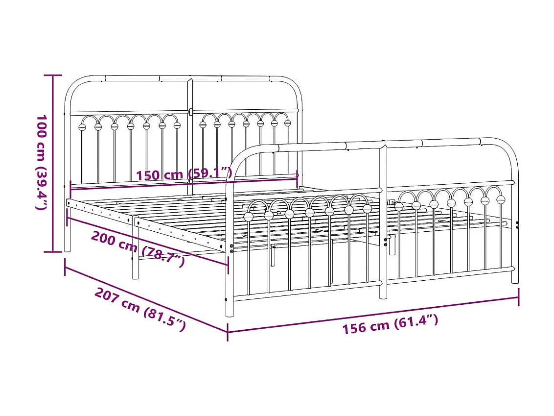 Estrutura de cama com cabeceira e pés 150x200 cm metal branco