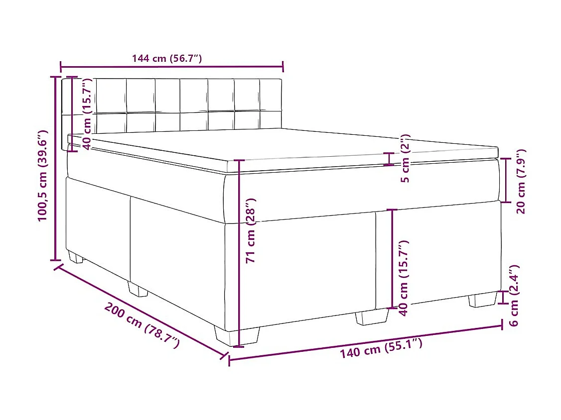 Sommier à lattes de lit et matelas Bleu foncé 140x200cm Velours
