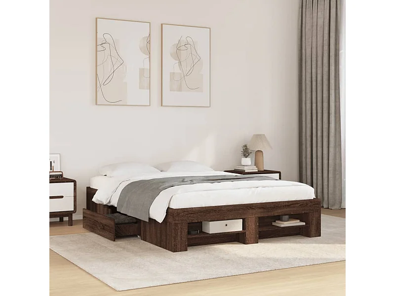 Bettgestell Braun Eichen-Optik 135x190 cm Holzwerkstoff