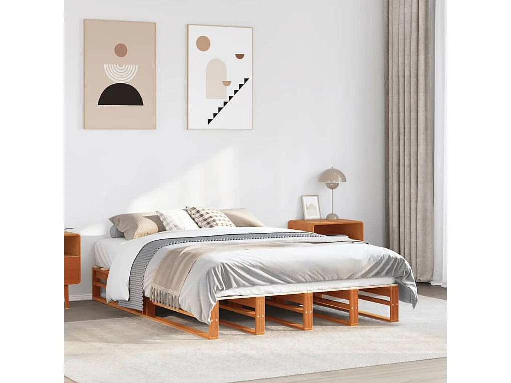 Letto senza Materasso Marrone Cera 135x190 cm in Legno di Pino