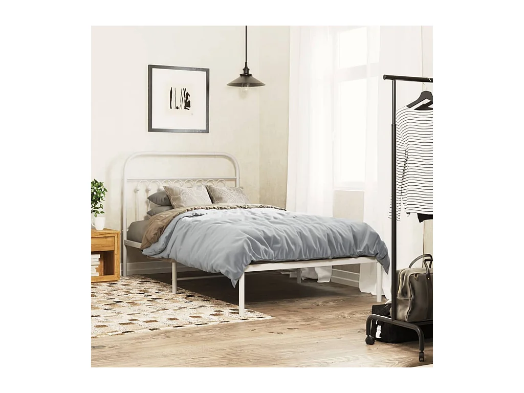 Cadre de lit métal sans matelas et tête de lit blanc 100x200 cm