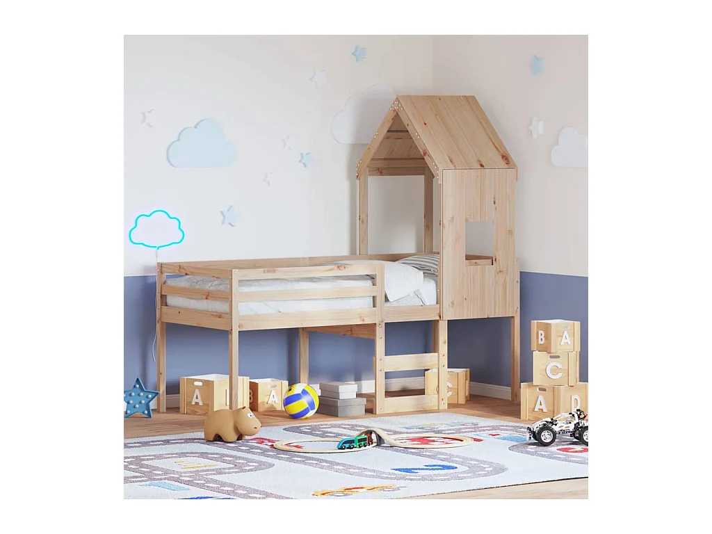 Lit haut sans matelas 90x200 cm bois de pin massif