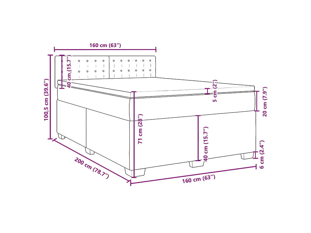 Cama box spring con colchón terciopelo gris oscuro 160x200 cm