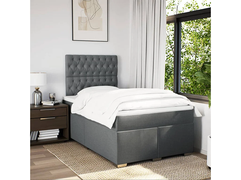 Boxspring met matras stof donkergrijs 120x190 cm