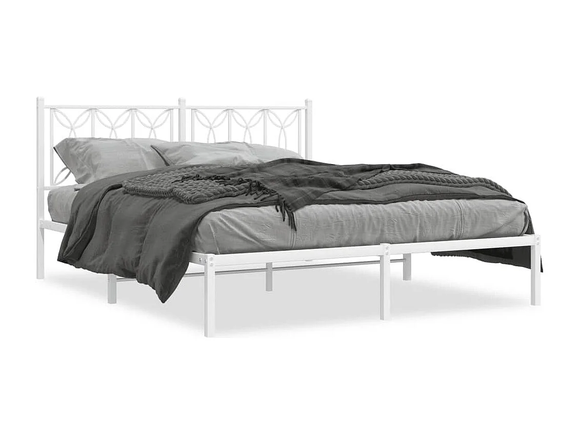Bedframe met hoofdbord metaal wit 150x200 cm