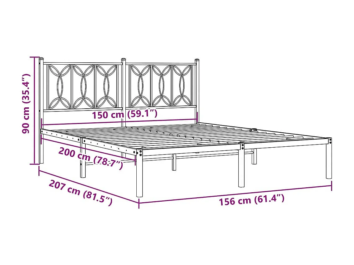 Bedframe met hoofdbord metaal wit 150x200 cm