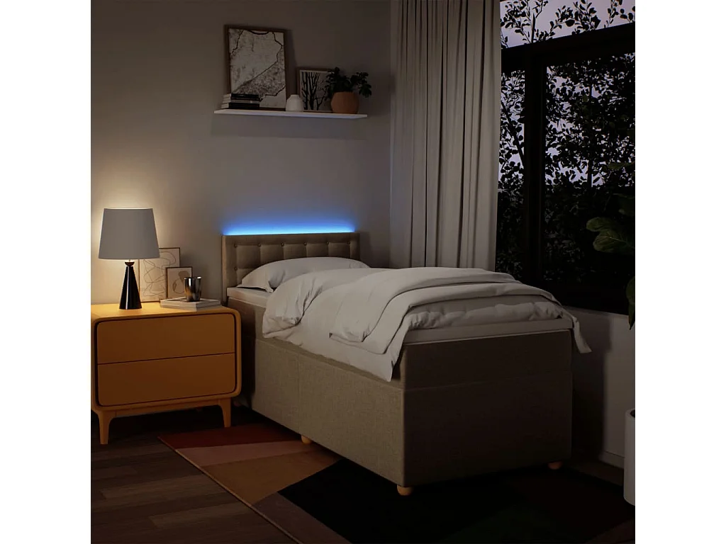 Sommier à lattes de lit et matelas Crème 90x190 cm Tissu