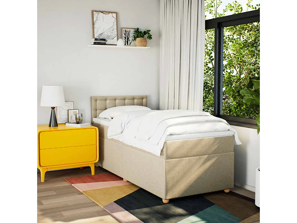 Cama com molas/colchão 90x190 cm tecido cor creme