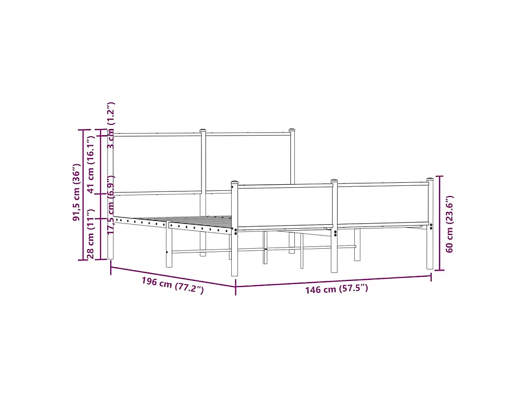 Metallbett ohne Matratze Eichen-Optik 140x190 cm