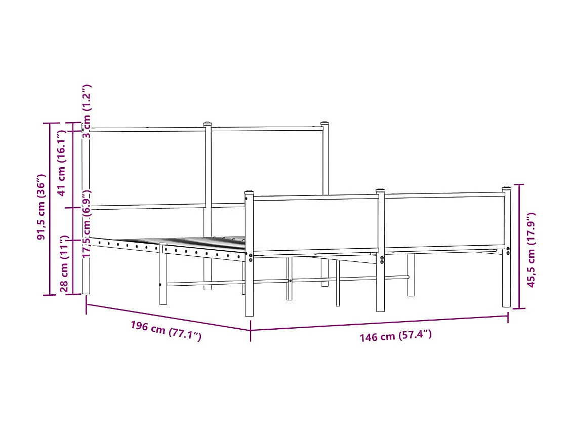 Metallbett ohne Matratze Eichen-Optik 140x190 cm