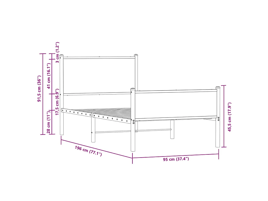 Cadre de lit en métal sans matelas chêne marron 90x190 cm