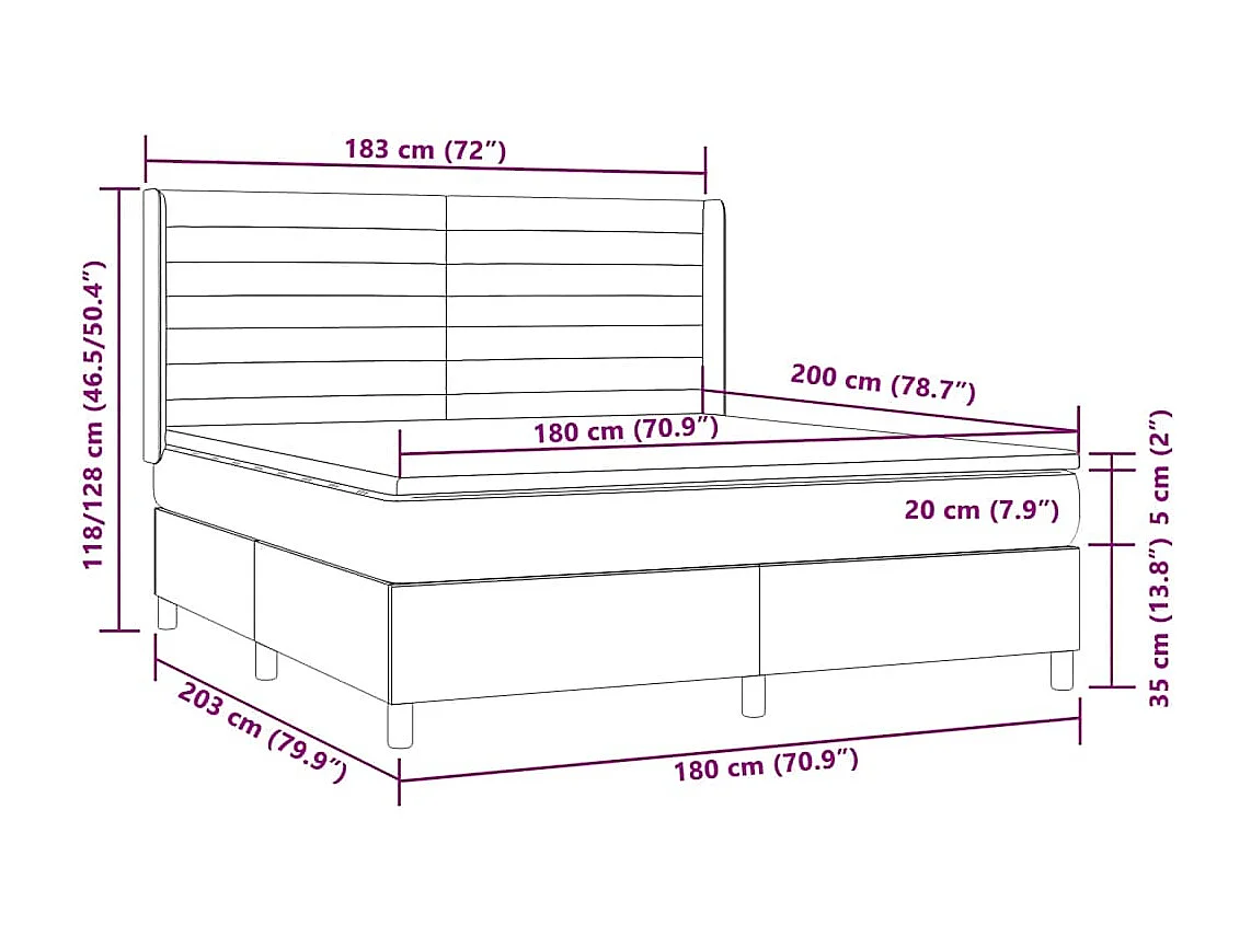 Sommier à lattes de lit matelas et LED Marron foncé 180x200cm