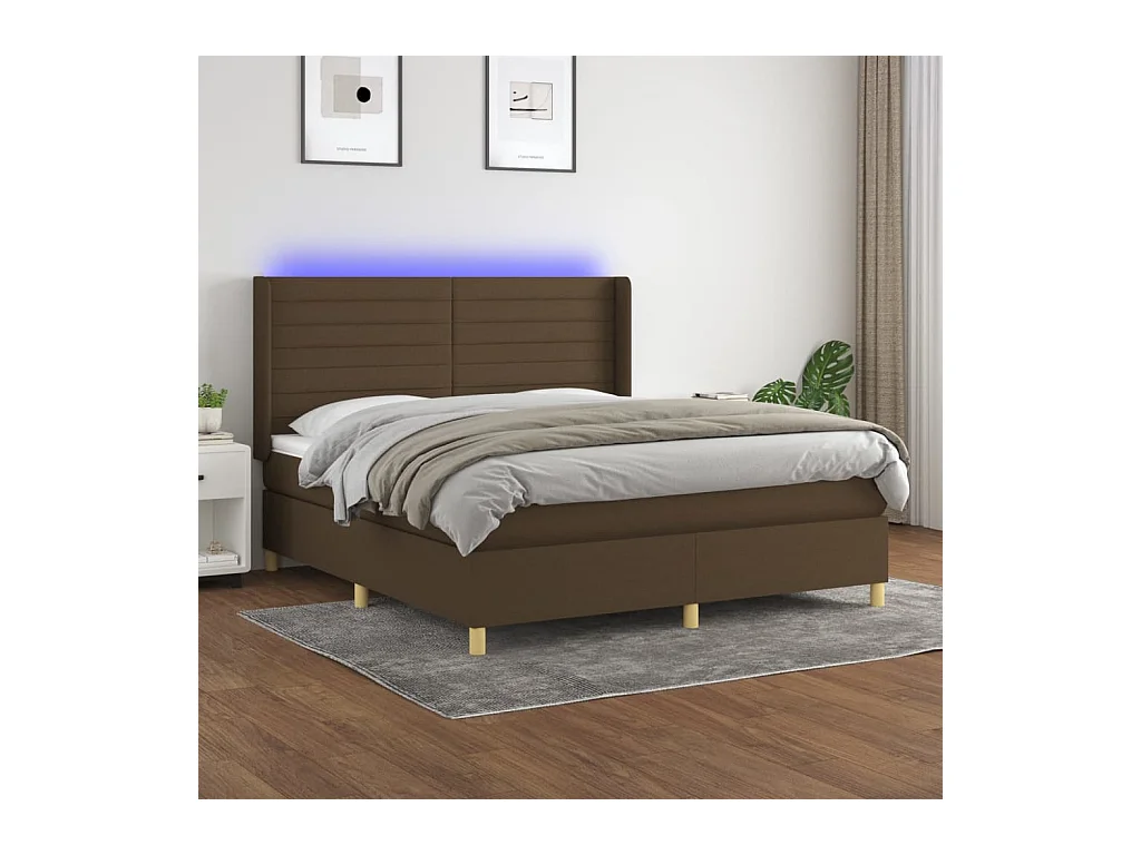 Sommier à lattes de lit matelas et LED Marron foncé 180x200cm