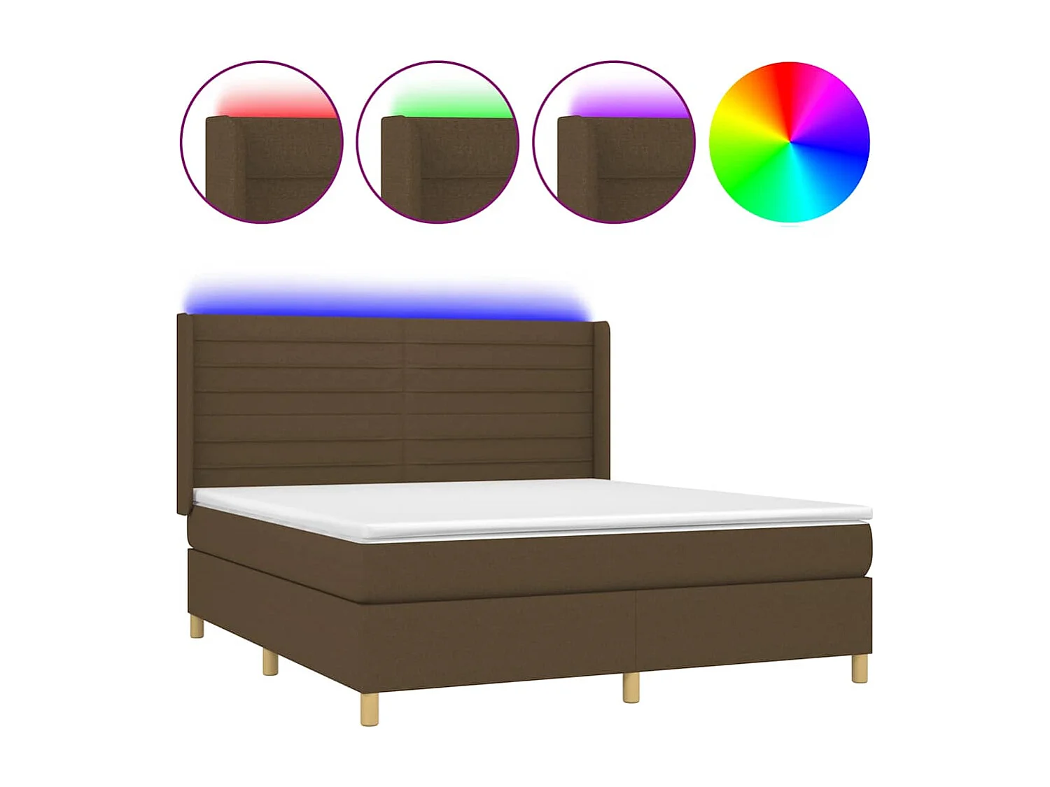 Sommier à lattes de lit matelas et LED Marron foncé 180x200cm
