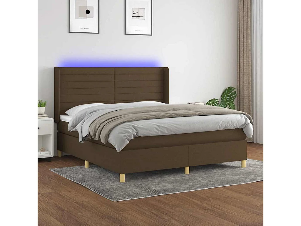 Sommier à lattes de lit matelas et LED Marron foncé 180x200cm