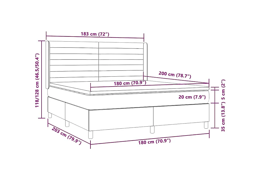 Sommier à lattes de lit matelas et LED Marron foncé 180x200cm
