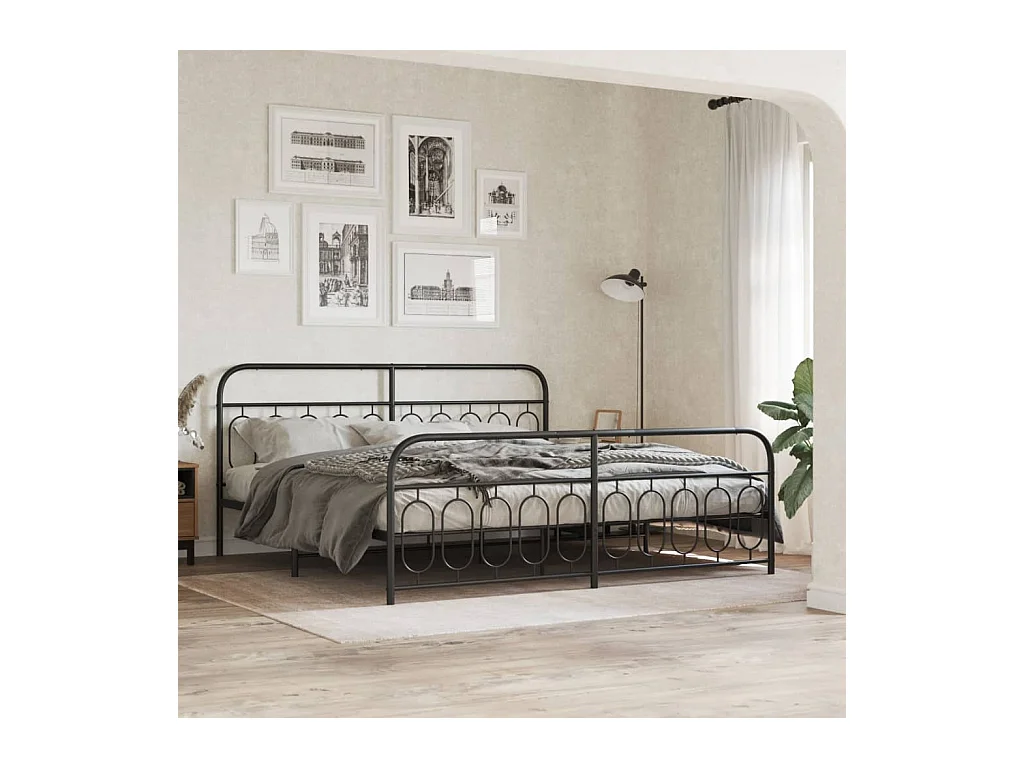 Cadre de lit métal sans matelas avec pied de lit noir 200x200cm