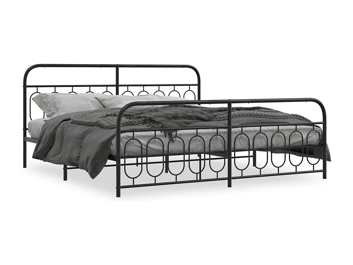 Cadre de lit métal sans matelas avec pied de lit noir 200x200cm