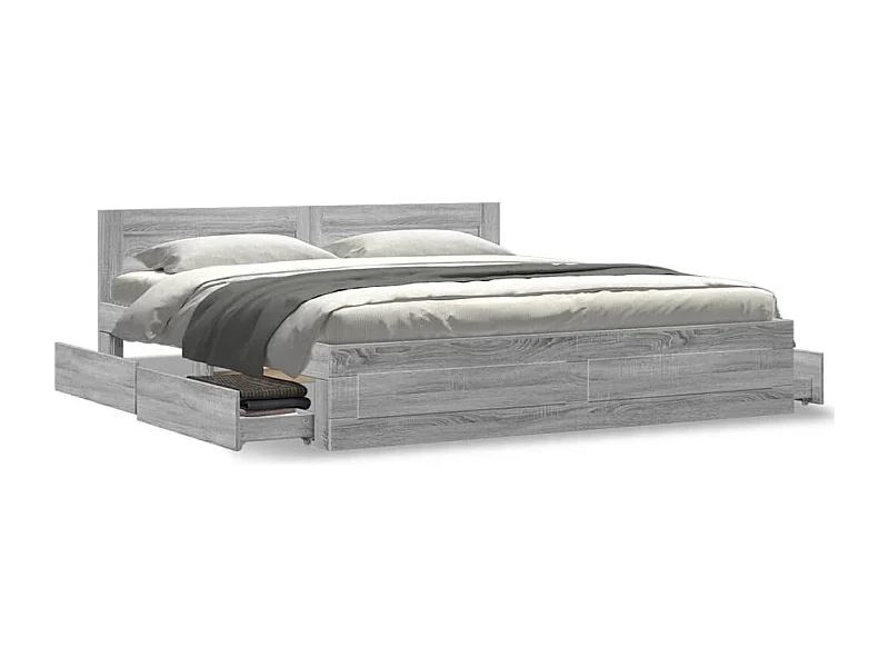 Cama con cabecero madera ingeniería gris Sonoma 200x200 cm