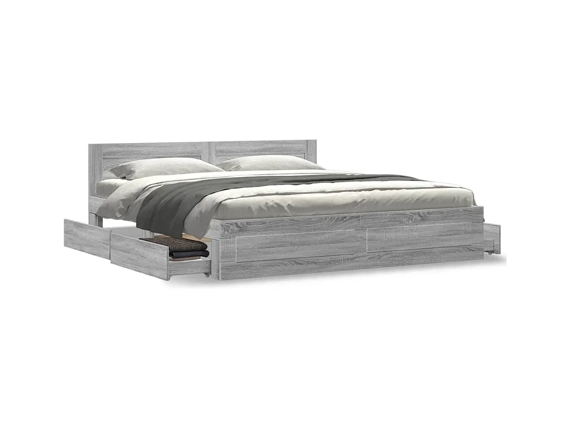 Cama con cabecero madera ingeniería gris Sonoma 200x200 cm