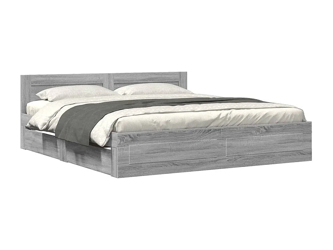 Cama con cabecero madera ingeniería gris Sonoma 200x200 cm