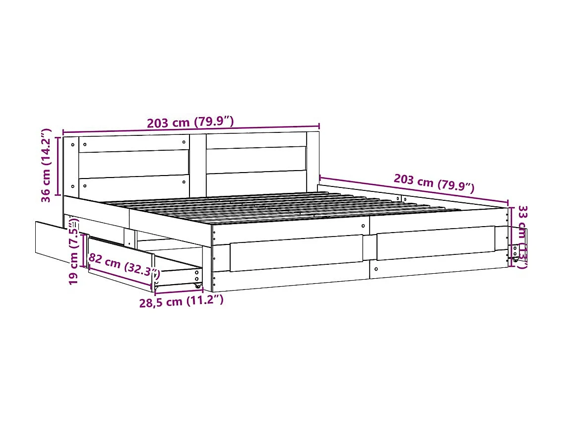 Cama con cabecero madera ingeniería gris Sonoma 200x200 cm