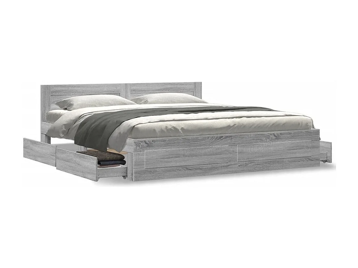 Cama con cabecero madera ingeniería gris Sonoma 200x200 cm