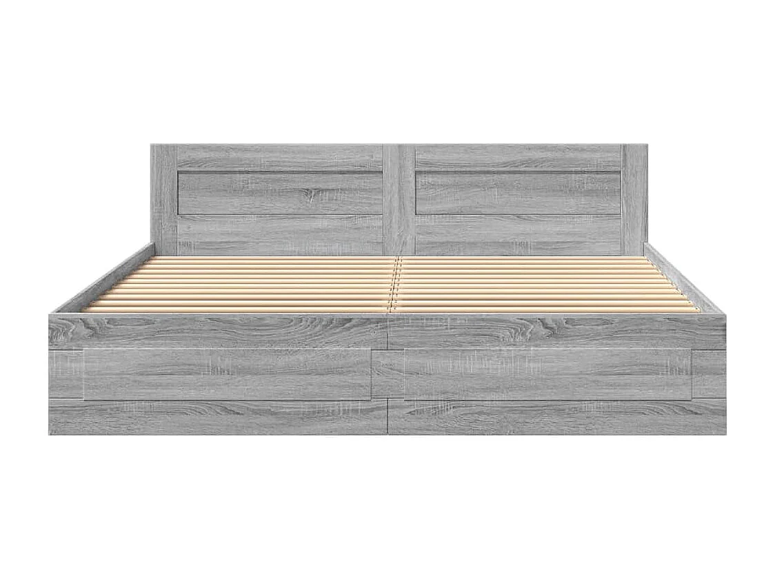 Cama con cabecero madera ingeniería gris Sonoma 200x200 cm