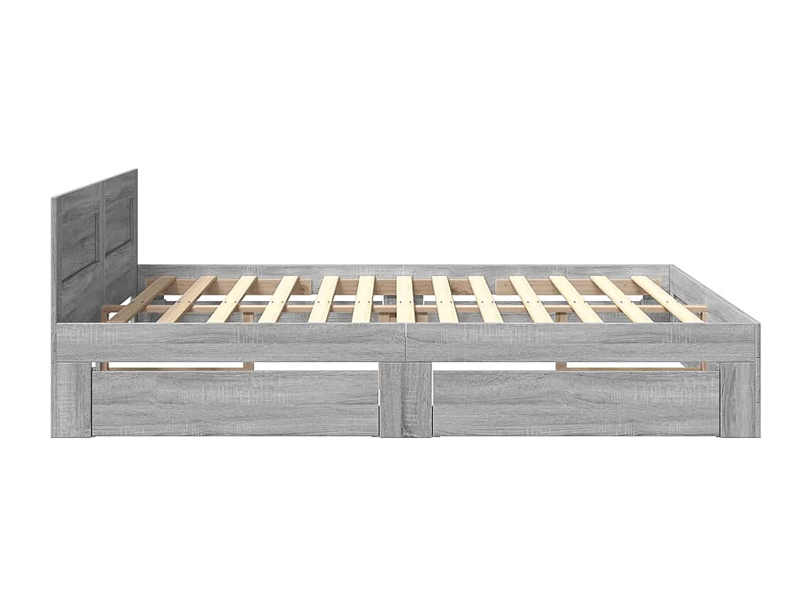 Cama con cabecero madera ingeniería gris Sonoma 200x200 cm