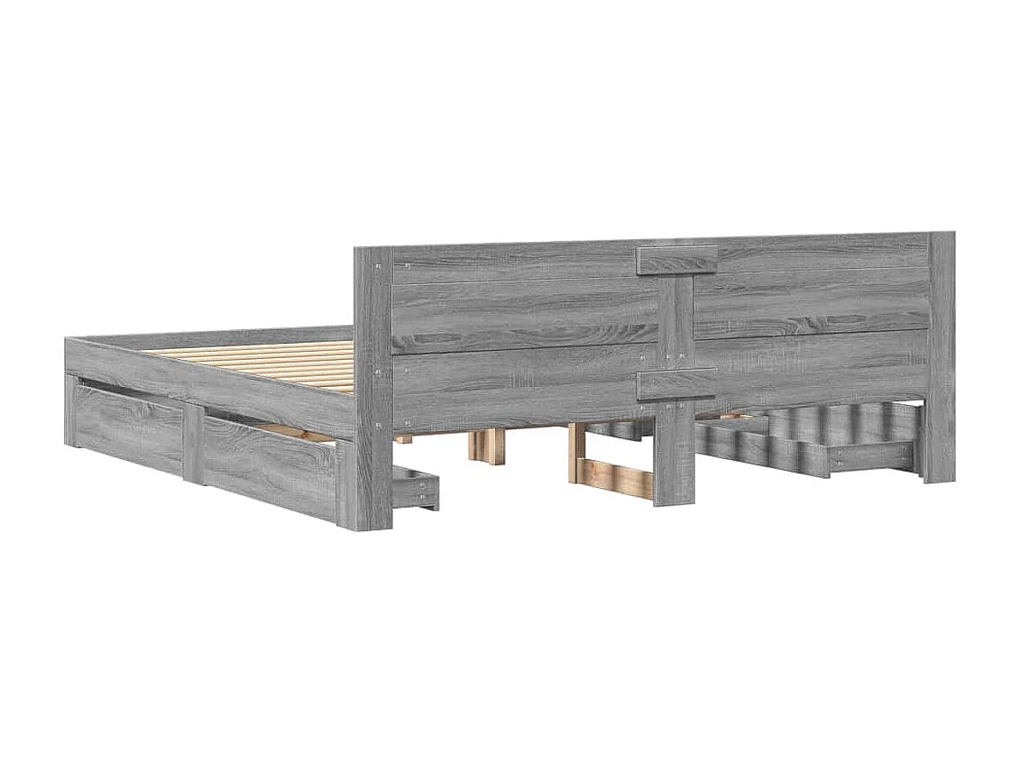 Cama con cabecero madera ingeniería gris Sonoma 200x200 cm