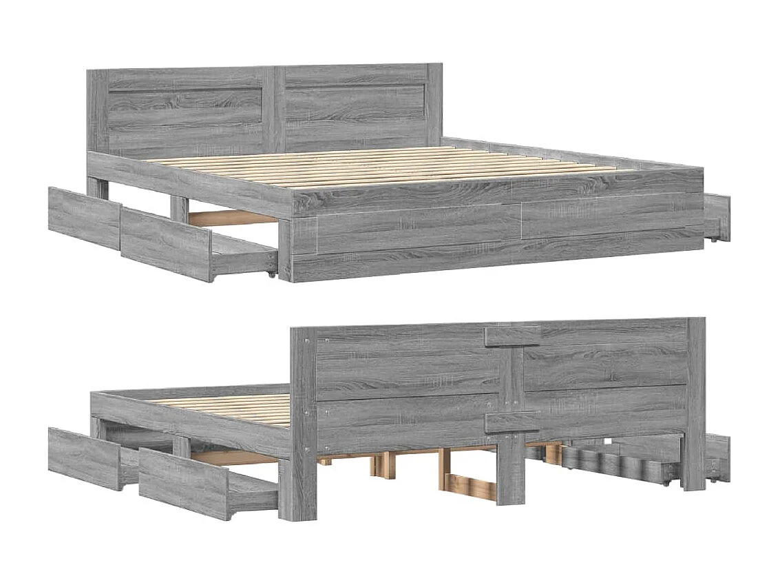 Cama con cabecero madera ingeniería gris Sonoma 200x200 cm