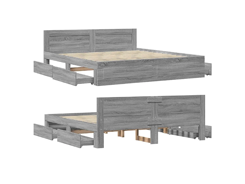 Cadre de lit tête de lit sans matelas sonoma gris 200x200 cm