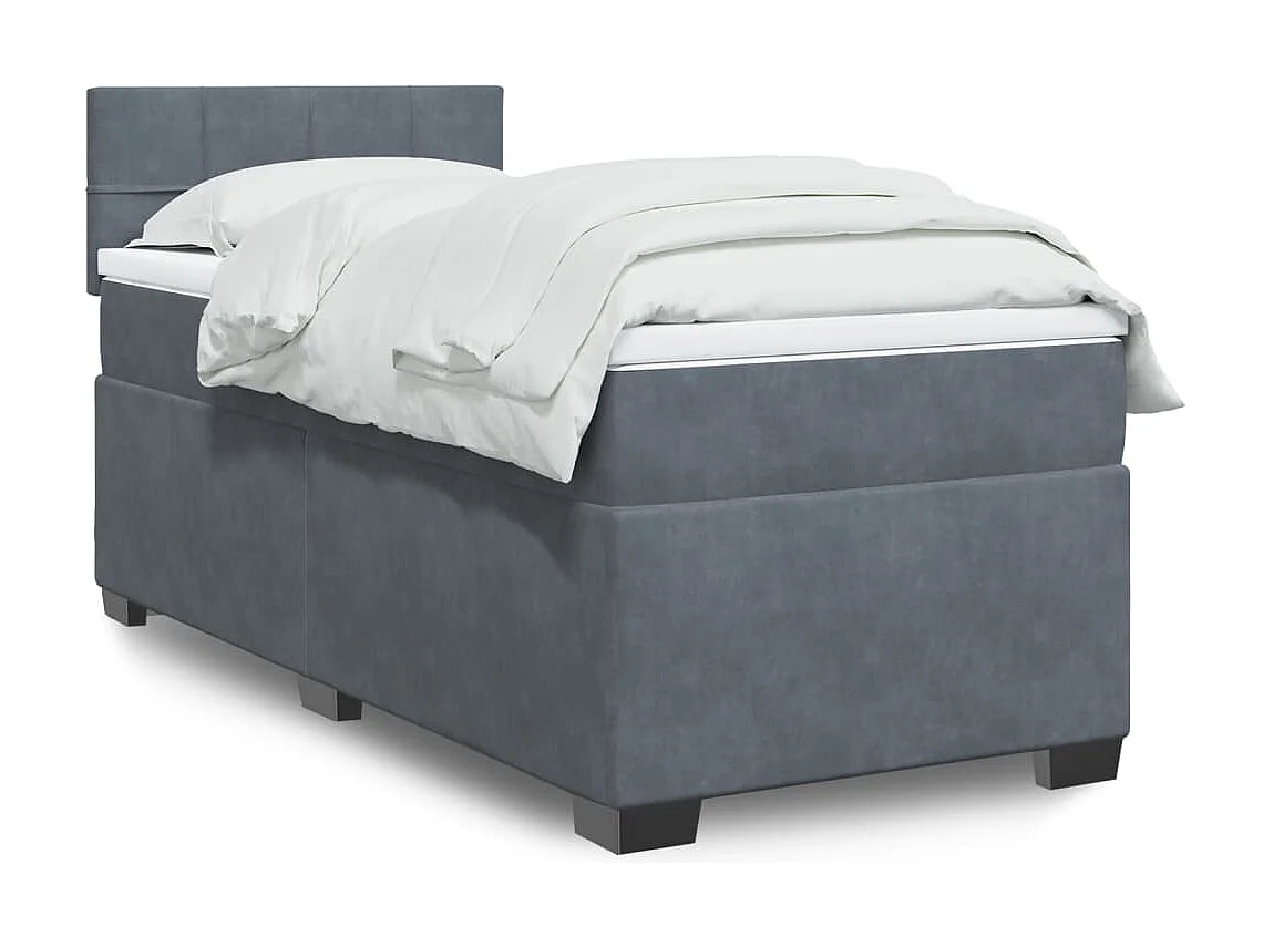 Cama com molas/colchão 90x190 cm veludo cinza-escuro