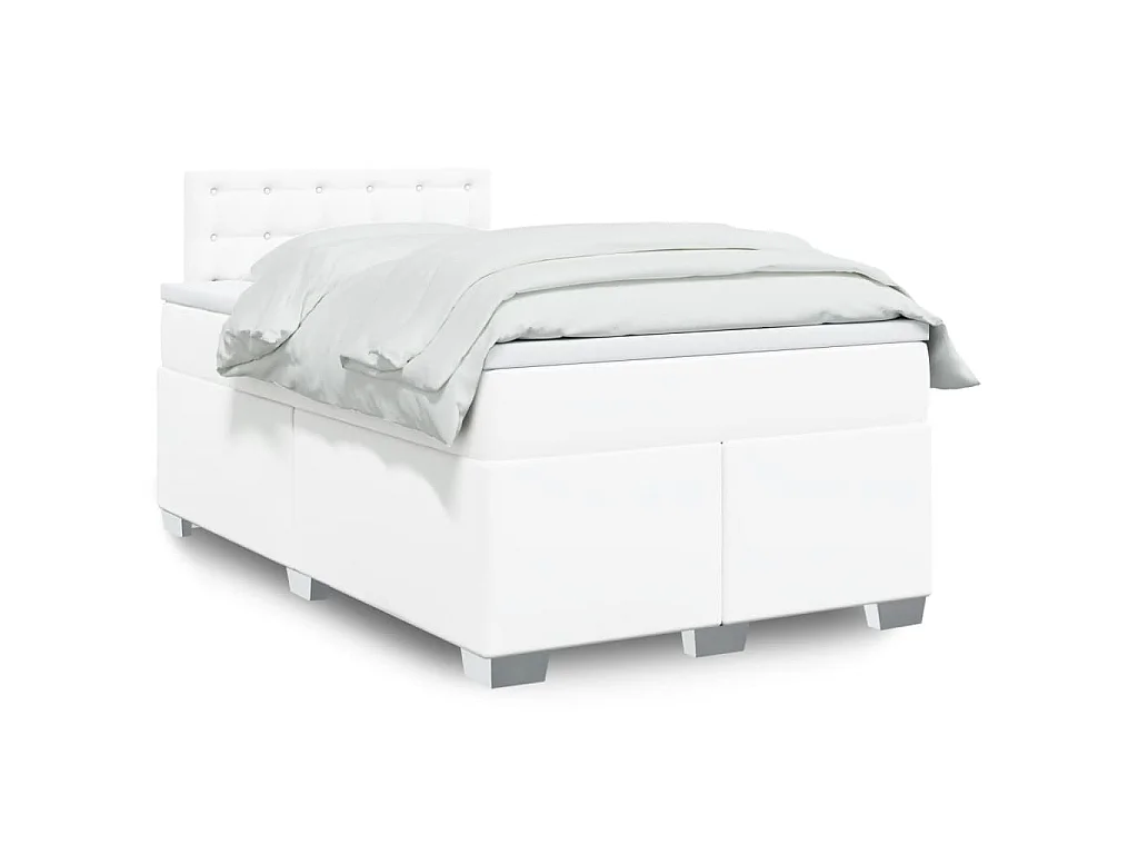 Boxspringbett mit Matratze Weiß 120x200 cm Kunstleder