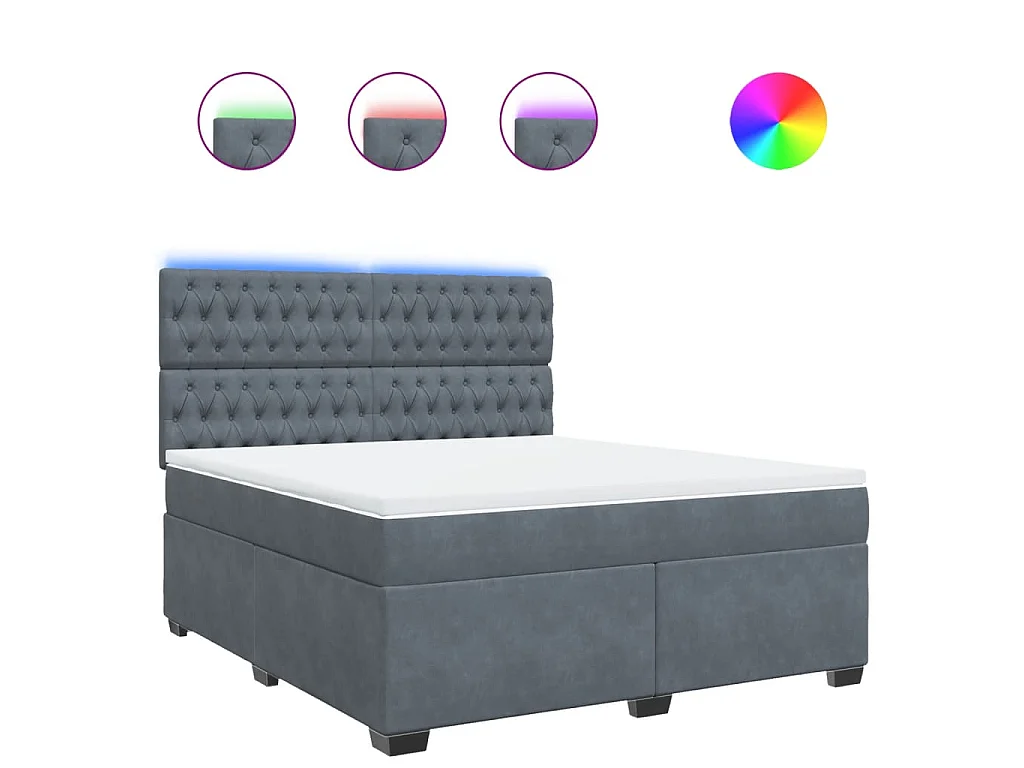 Cama box spring con colchón terciopelo gris oscuro 180x200 cm