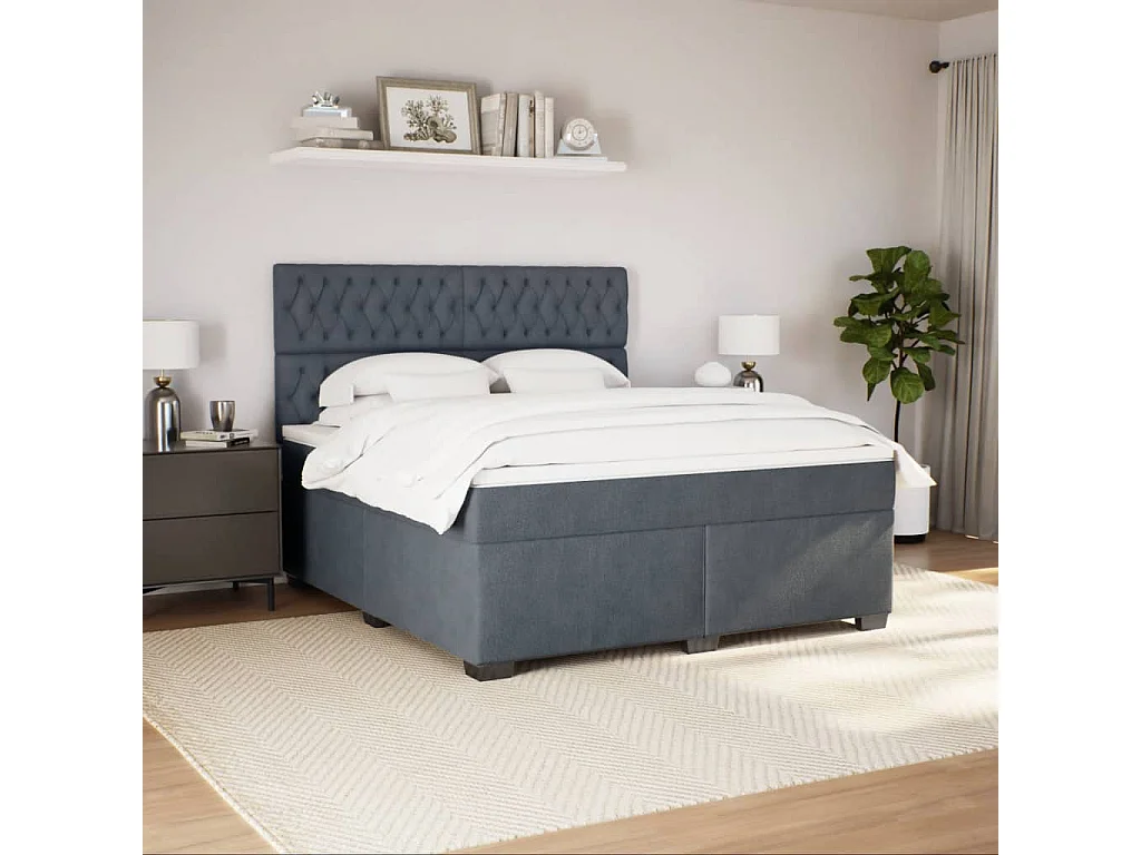 Cama box spring con colchón terciopelo gris oscuro 180x200 cm