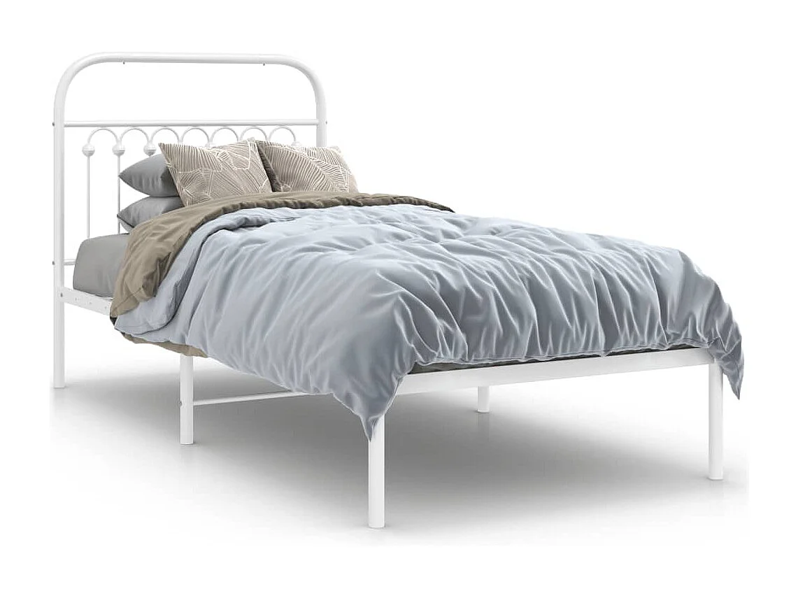 Cadre de lit métal sans matelas avec tête de lit blanc 90x190cm