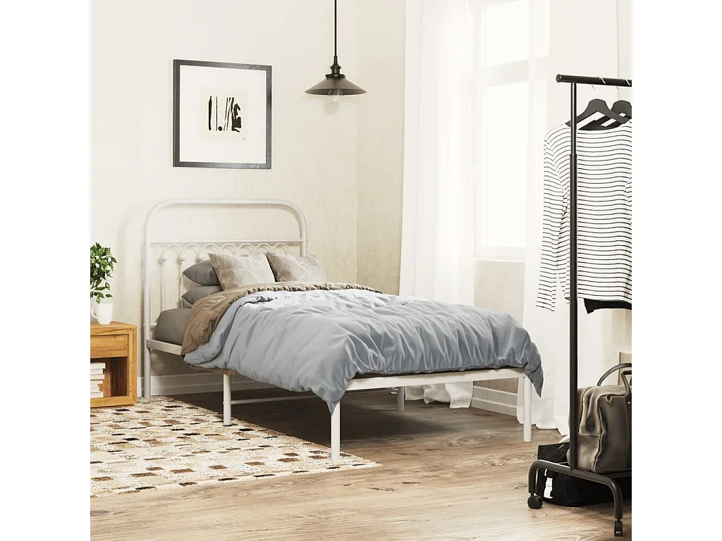 Cadre de lit métal sans matelas avec tête de lit blanc 90x190cm