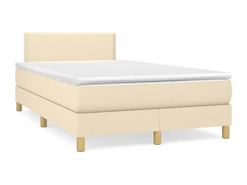 Cama box spring c/ colchão e LED 120x190 cm tecido cor creme
